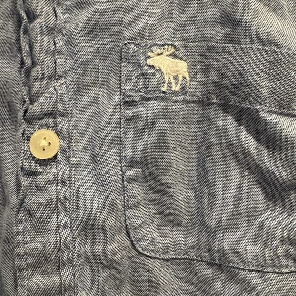 Abercrombie Kids Shirt Boys Size 11/12 Blue Button Down Long Sleeve Moose Logo - Picture 5 of 11